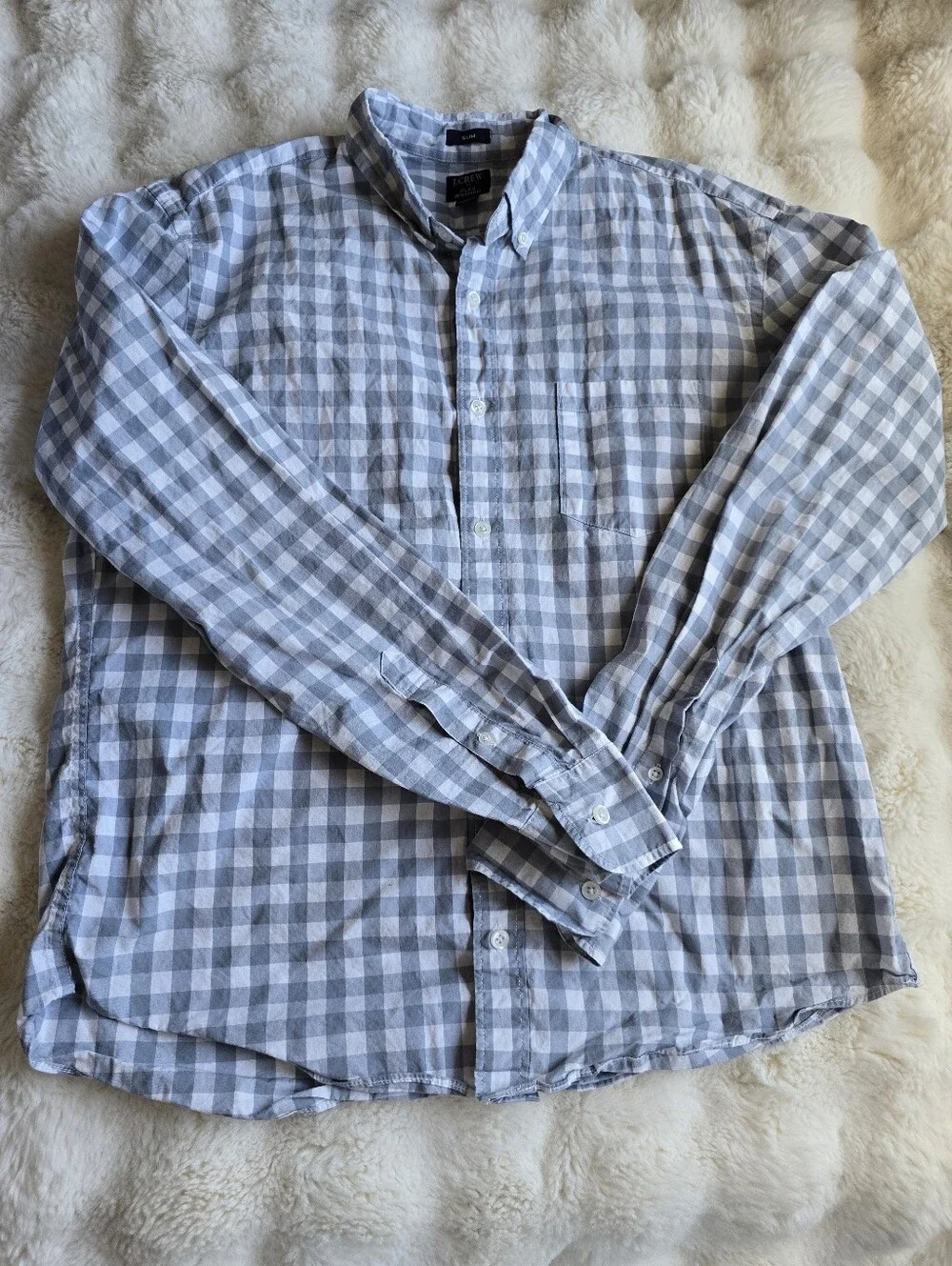 J. Crew Light Blue and White Checker Slim Long Sleeve Button-Down Shirt